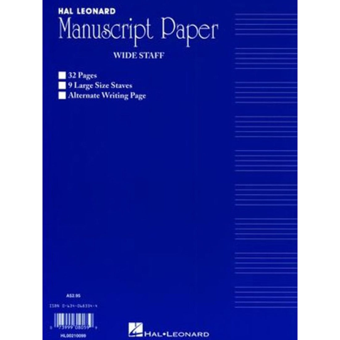 Manuscript Book 32 Page Wide Stave Interleaved Blue Cover