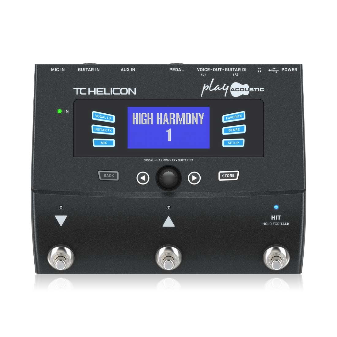 TC Helicon Play Acoustic Stompbox per effetti vocali e per chitarra acustica a 3 pulsanti