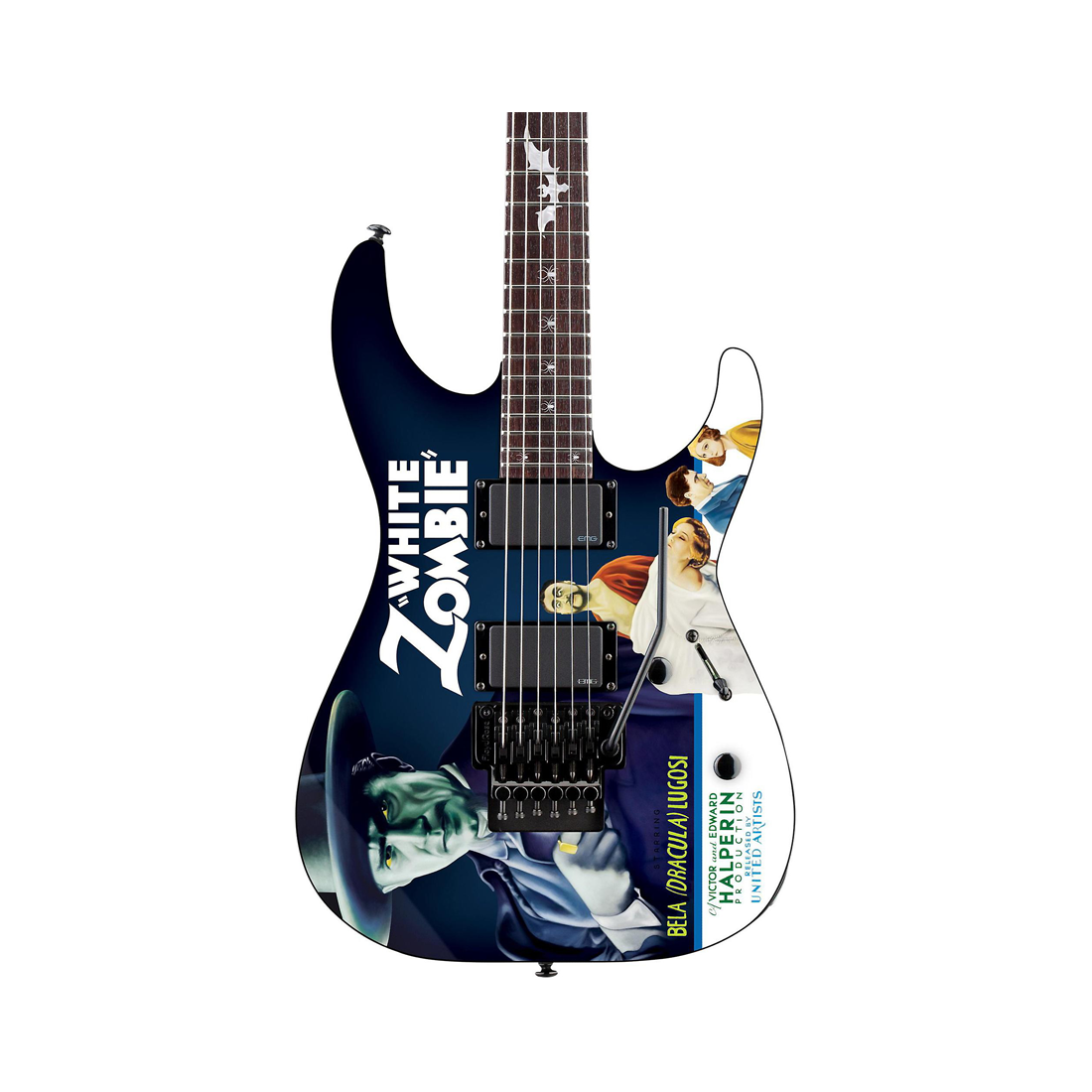 ESP LTD Kirk Hammett Signature LKHWZ White Zombie Chitarra elettrica nera con grafica e custodia 