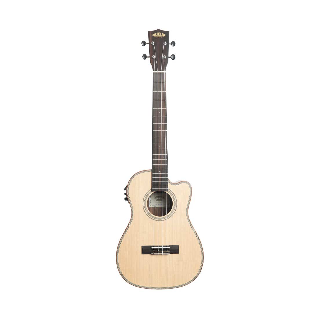 Kala KA-SSEBY-B-CE SS Solid Spruce Top Striped Ebony Baritone Ukulele Cutaway with EQ