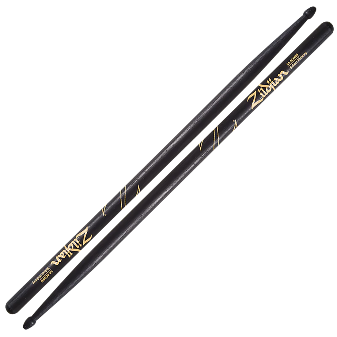 Zildjian   Hickory Drumsticks  5A Acorn Wood Tip Tip Black