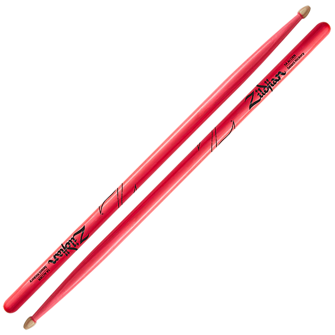 Zildjian   Hickory Drumsticks  5A Acorn Wood Tip Neon Pink