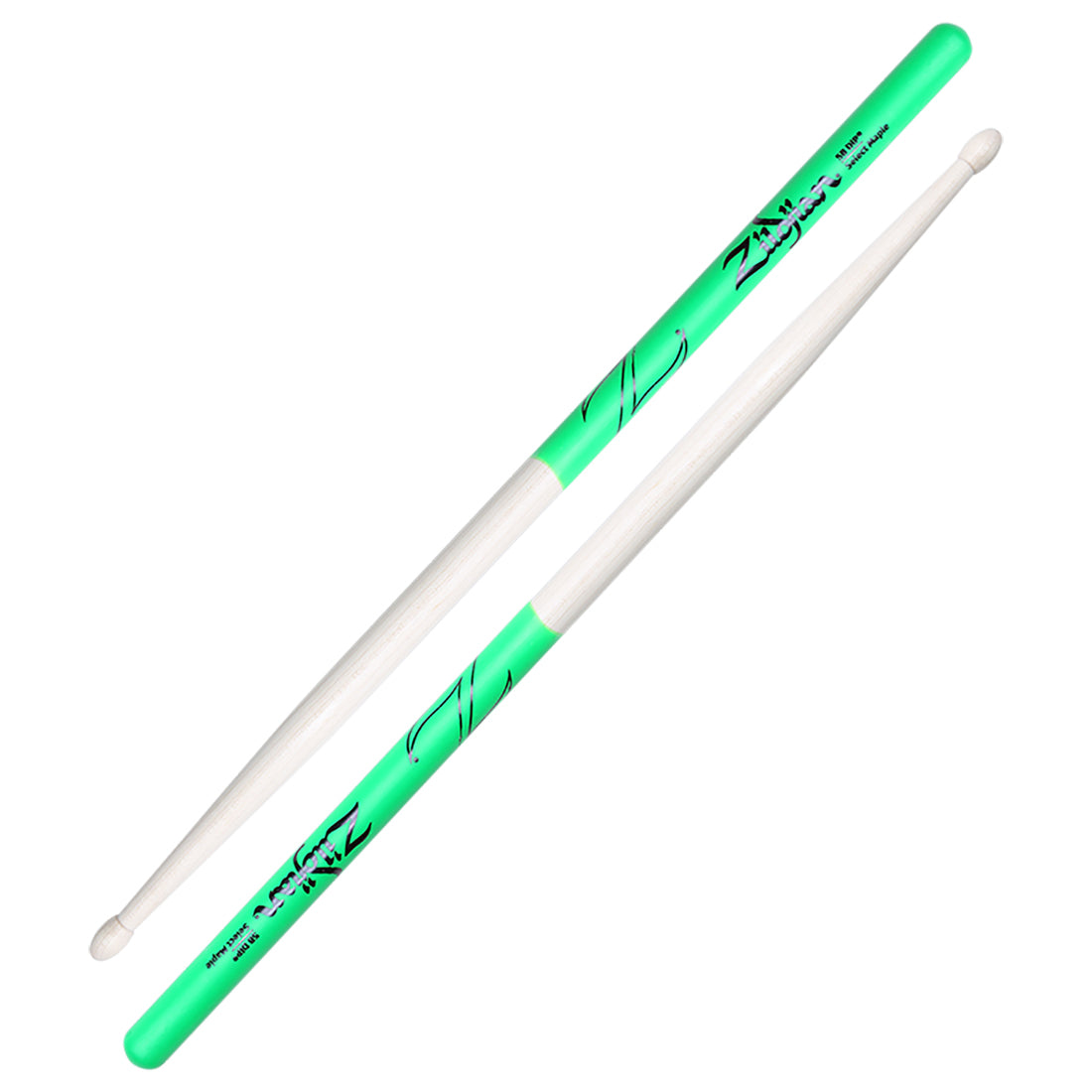 Zildjian Maple Drumsticks 5B Wood Tip Green Dip