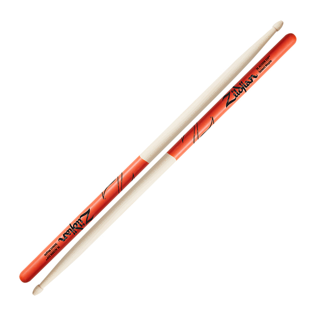 Zildjian Maple Drumsticks 7A Acorn Wood Tip Orange Dip