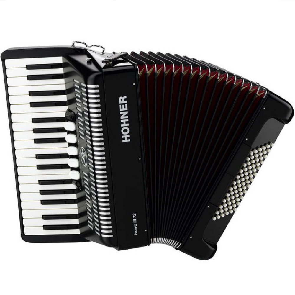 Hohner A16622 Bravo III 72 Bass Chromatic Accordion in Black with Padded Gig Bag and Straps