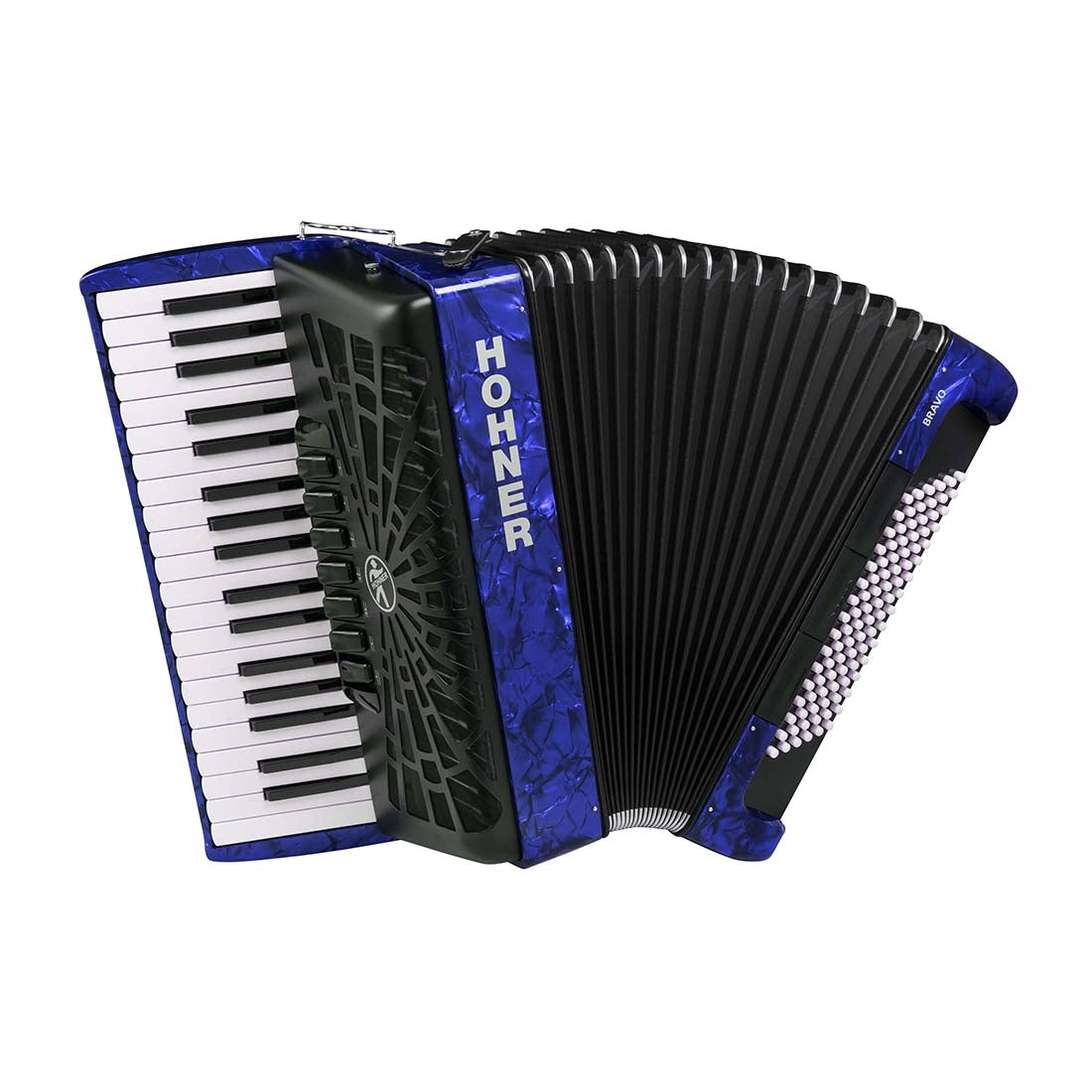 Hohner A16742 Bravo III 96 Bass Blue Pearl Chromatic Accordion with Padded Gig Bag and Straps