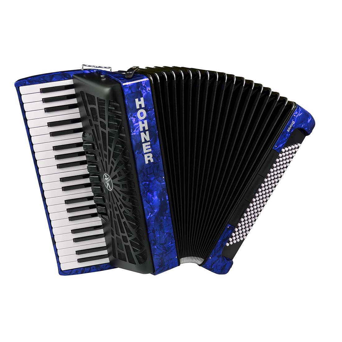 Hohner Bravo III 120 Bass Chromatic Accordion in Blue Pearl with Padded Gig Bag and Straps