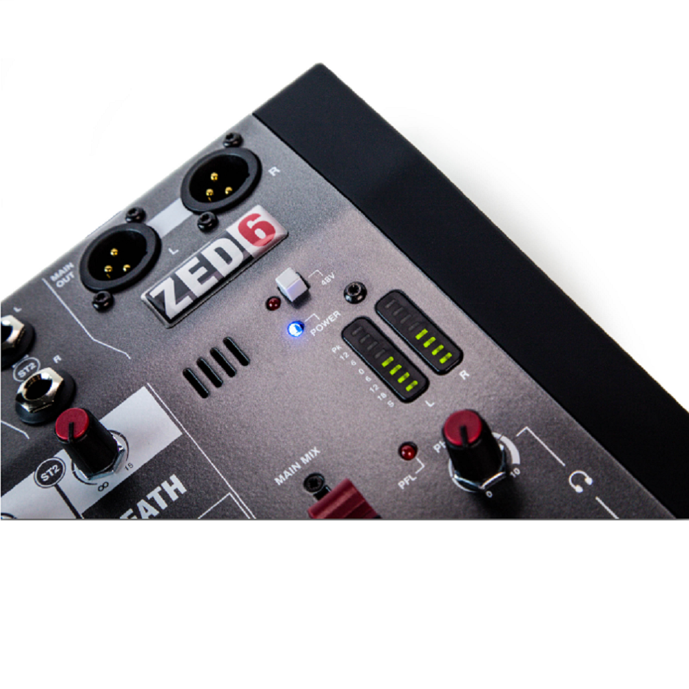 Allen and Heath AH ZED6 ZED 2 mic/line/DI + 2 Stereo Ins 2-Band EQ LR + Headphone Outs Mixer