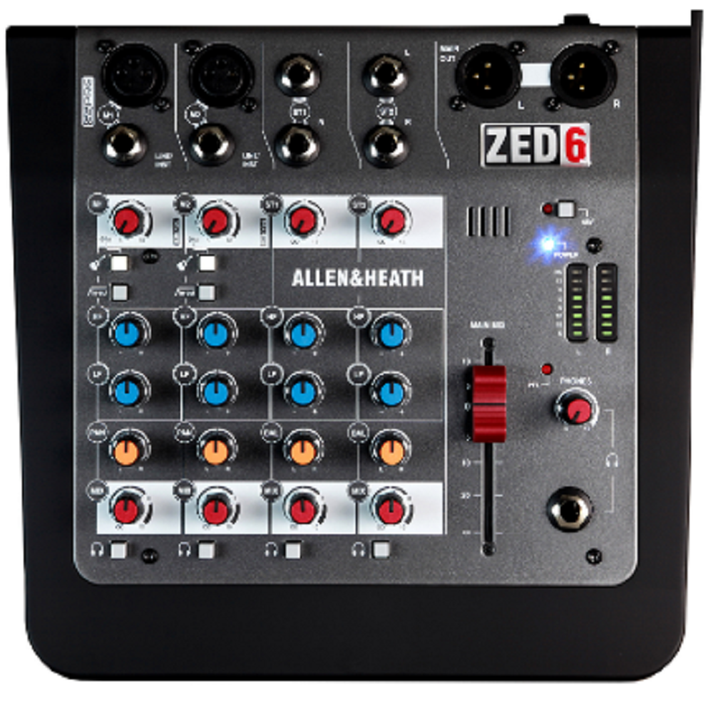 Allen and Heath AH ZED6 ZED 2 mic/line/DI + 2 Stereo Ins 2-Band EQ LR + Headphone Outs Mixer