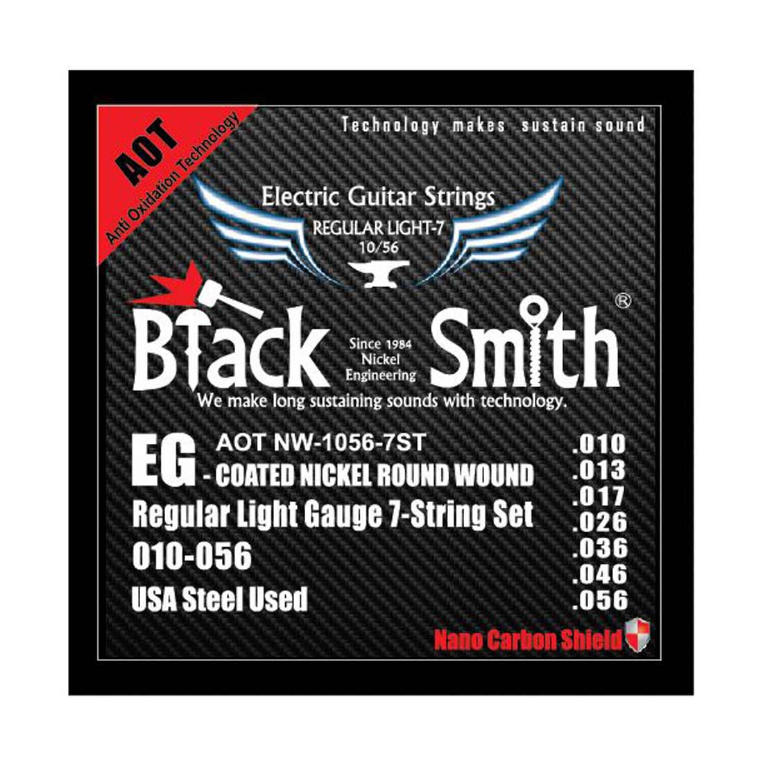 Black Smith ANW-1056-7st Regular Light 7 String AOT Coated Nickel Round Wound Electric Guitar Strings