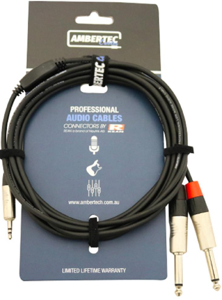 Ambertec Cables AT-Y-3-WPP Y Cable 3m REAN 3.5mm TRS plug - 2 x 6.35mm TS Plug