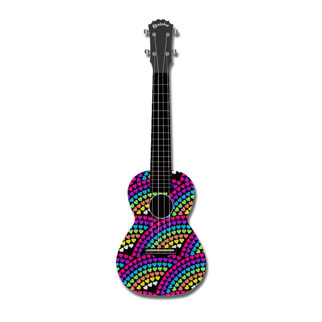 Kealoha Rainbow Hearts Design Concert Ukulele with Black ABS Resin Body