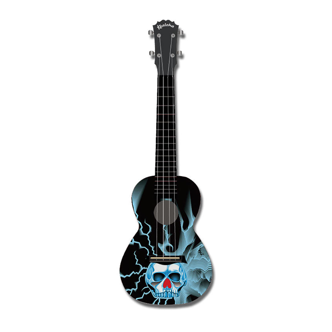 Kealoha Lightning Skull Design Concert Ukulele with Black ABS Resin Body