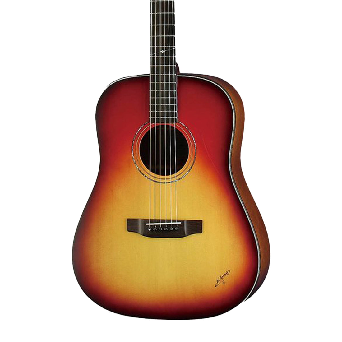 Chitarra acustica elettrica K.Yairi LO-65RB-E, tavola in abete massello, fondo e fasce in laminato di mogano, RB - Red Burst