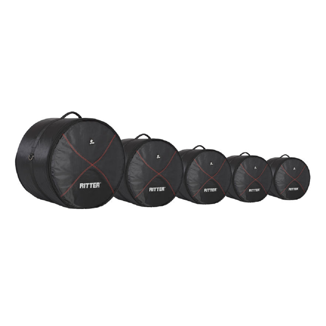 Ritter RDP2-02/BRD Black-Red 5 Pce Deluxe Drum Kit #2 Bag Set (Sizes 12x10TT 13x10TT 16x16/14FT 14x6.5SD 22x18BD)