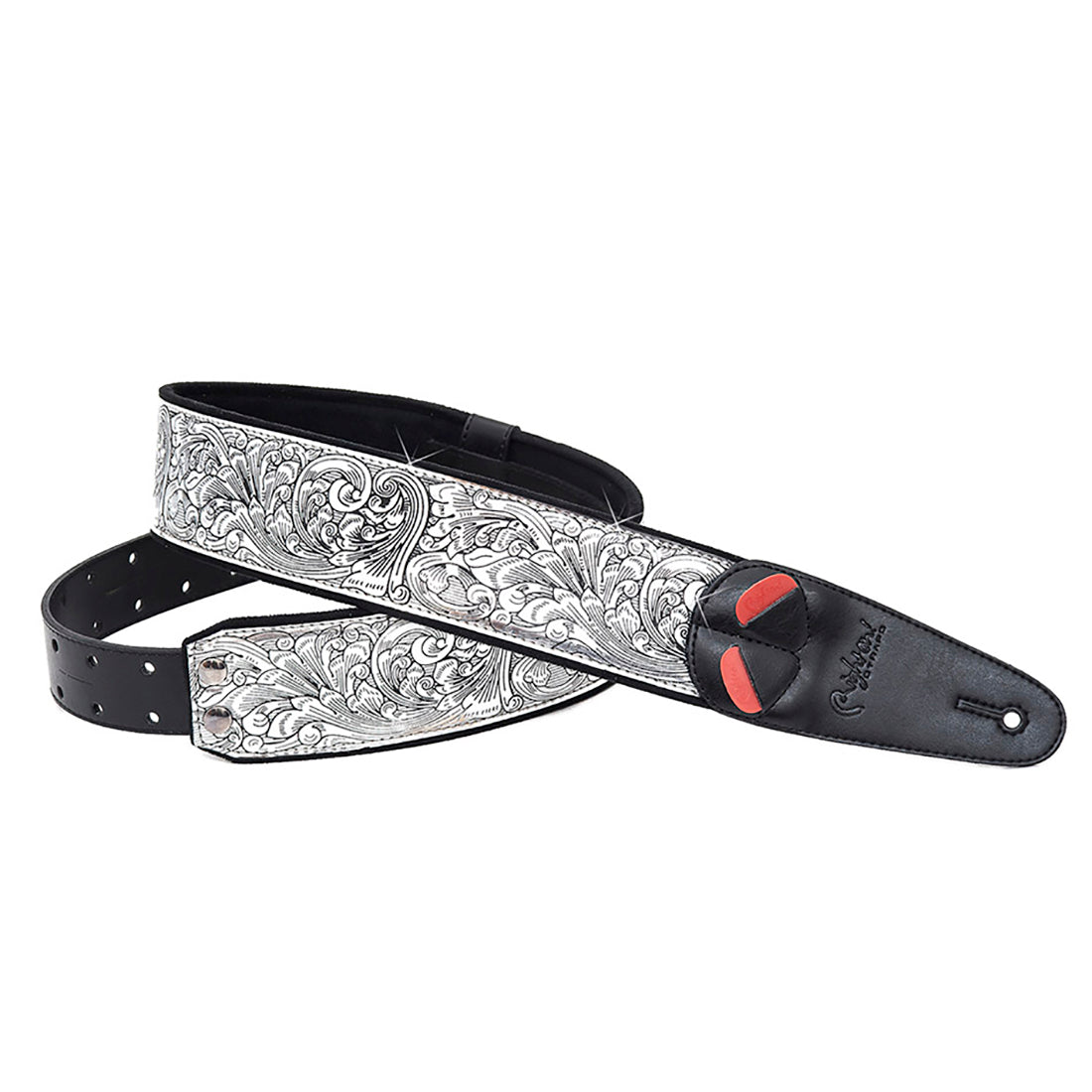 Right On Straps MOJO Revolver Silver Guitar Strap