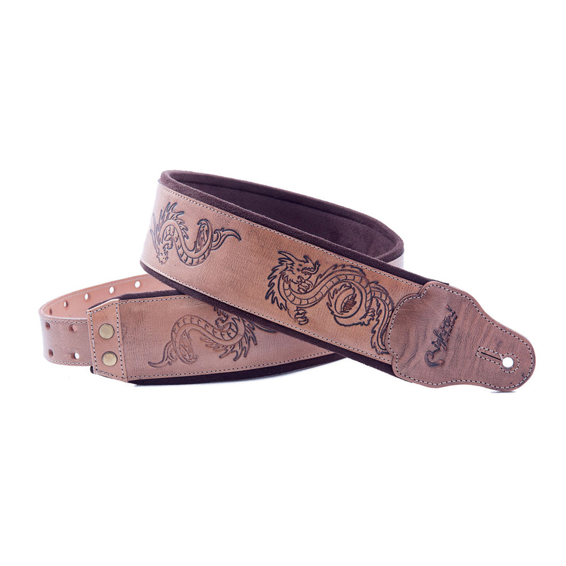 Right On Straps LEATHERCRAFT Dragons Beige Guitar Strap