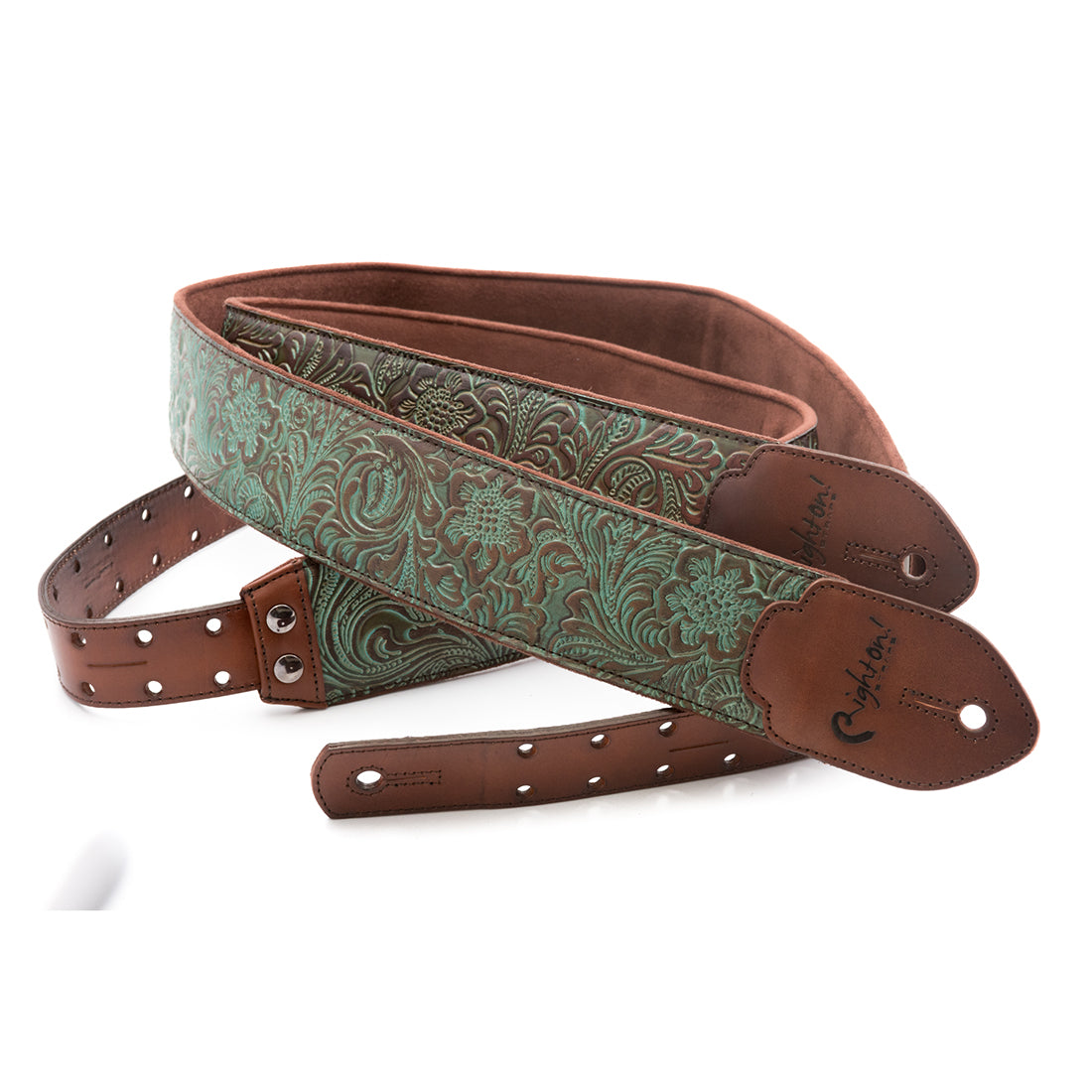 Right On Straps LEATHERCRAFT Blackguard Teal Guitar Strap