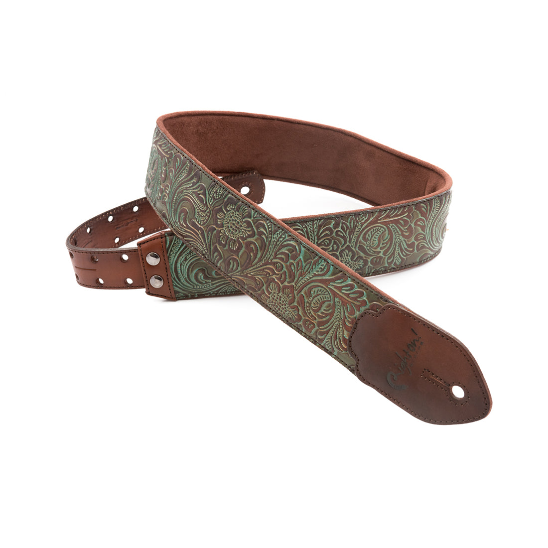 Right On Straps LEATHERCRAFT Blackguard Teal Guitar Strap