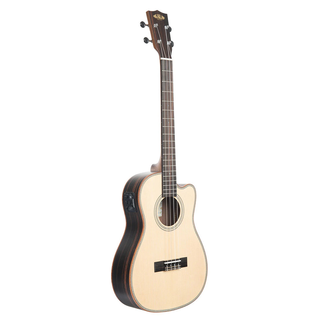 Kala KA-SSEBY-B-CE SS Solid Spruce Top Striped Ebony Baritone Ukulele Cutaway with EQ