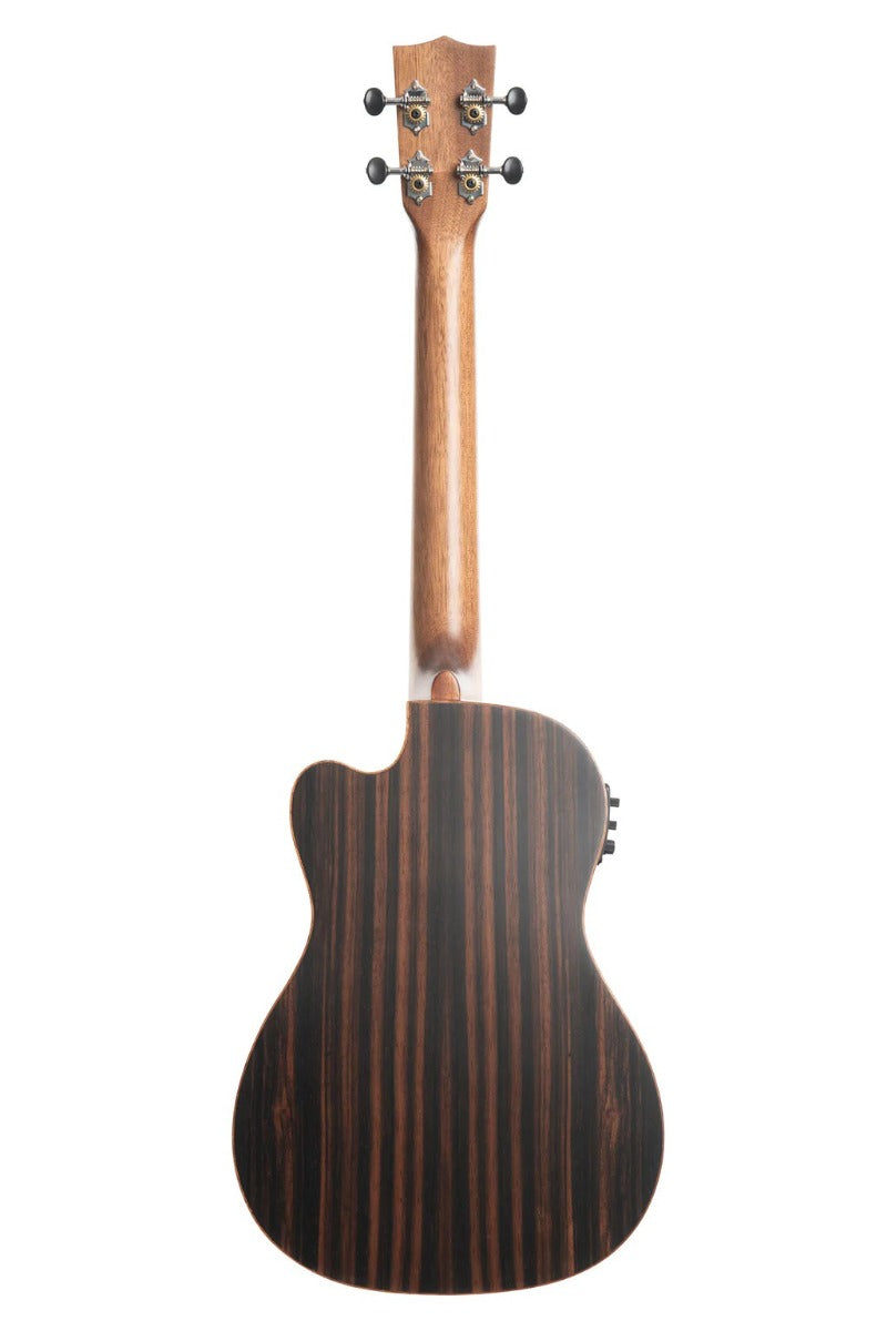 Kala KA-SSEBY-B-CE SS Solid Spruce Top Striped Ebony Baritone Ukulele Cutaway with EQ