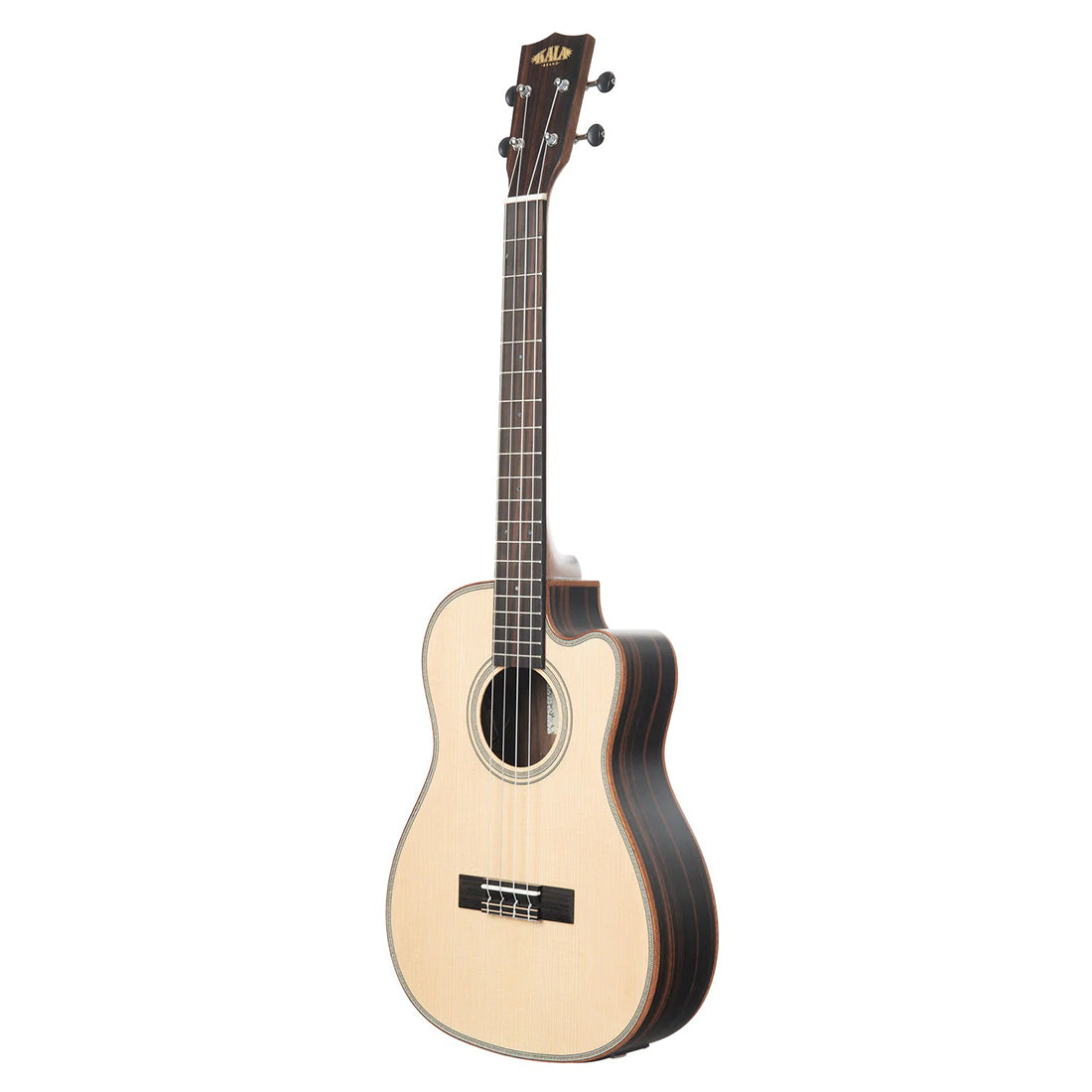 Kala KA-SSEBY-B-CE SS Solid Spruce Top Striped Ebony Baritone Ukulele Cutaway with EQ