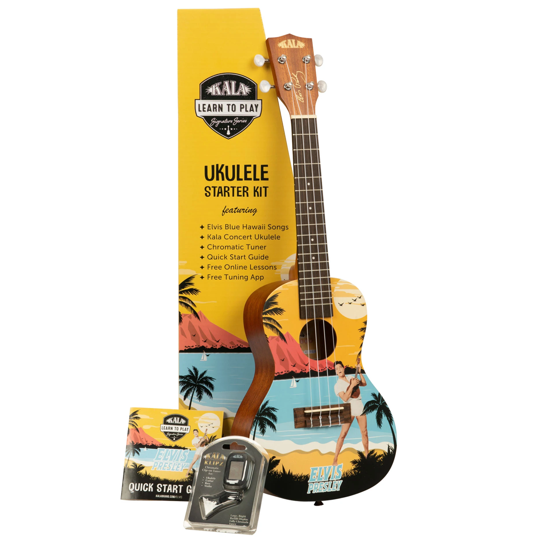 Kala Elvis Blue Hawaii Learn To Play Concert Ukulele Starter Kit