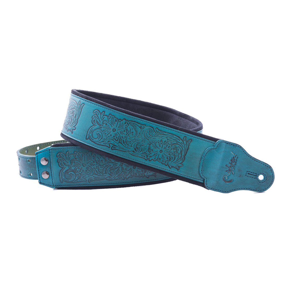 Right On Straps LEATHERCRAFT Charro Teal Guitar Strap