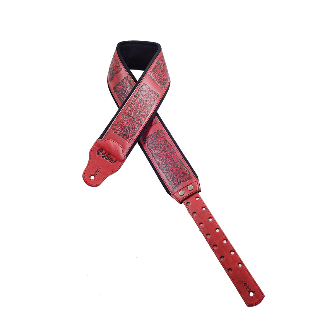 Right On Straps LEATHERCRAFT Charro Red Guitar Strap