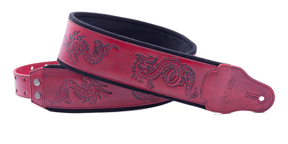 Right On Straps LEATHERCRAFT Dragons Red Guitar Strap