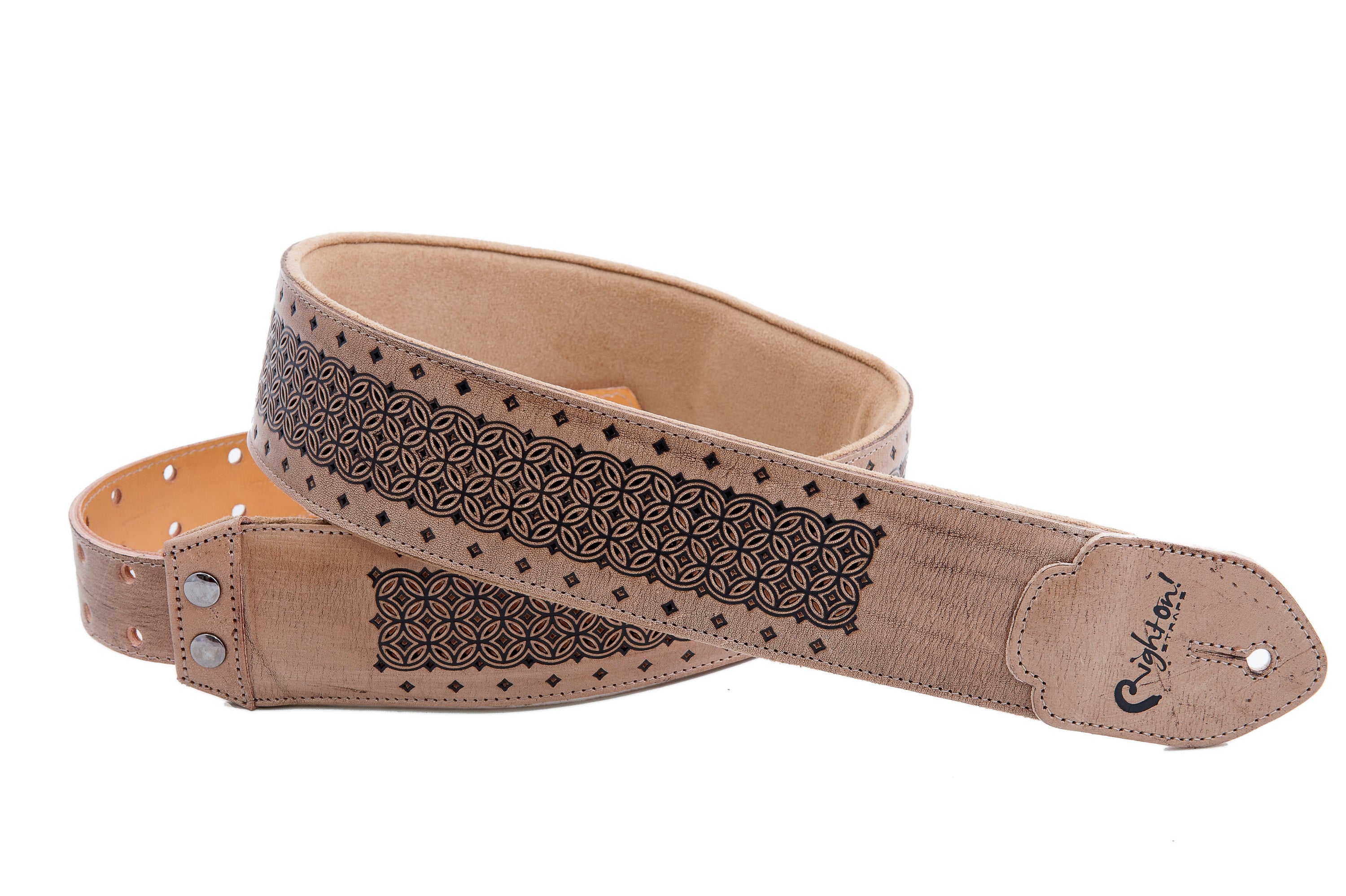 Right On Straps LEATHERCRAFT Granada Beige Guitar Strap