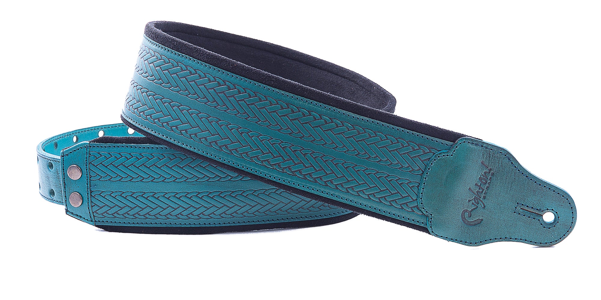 Right On Straps LEATHERCRAFT Tress Teal Guitar Strap