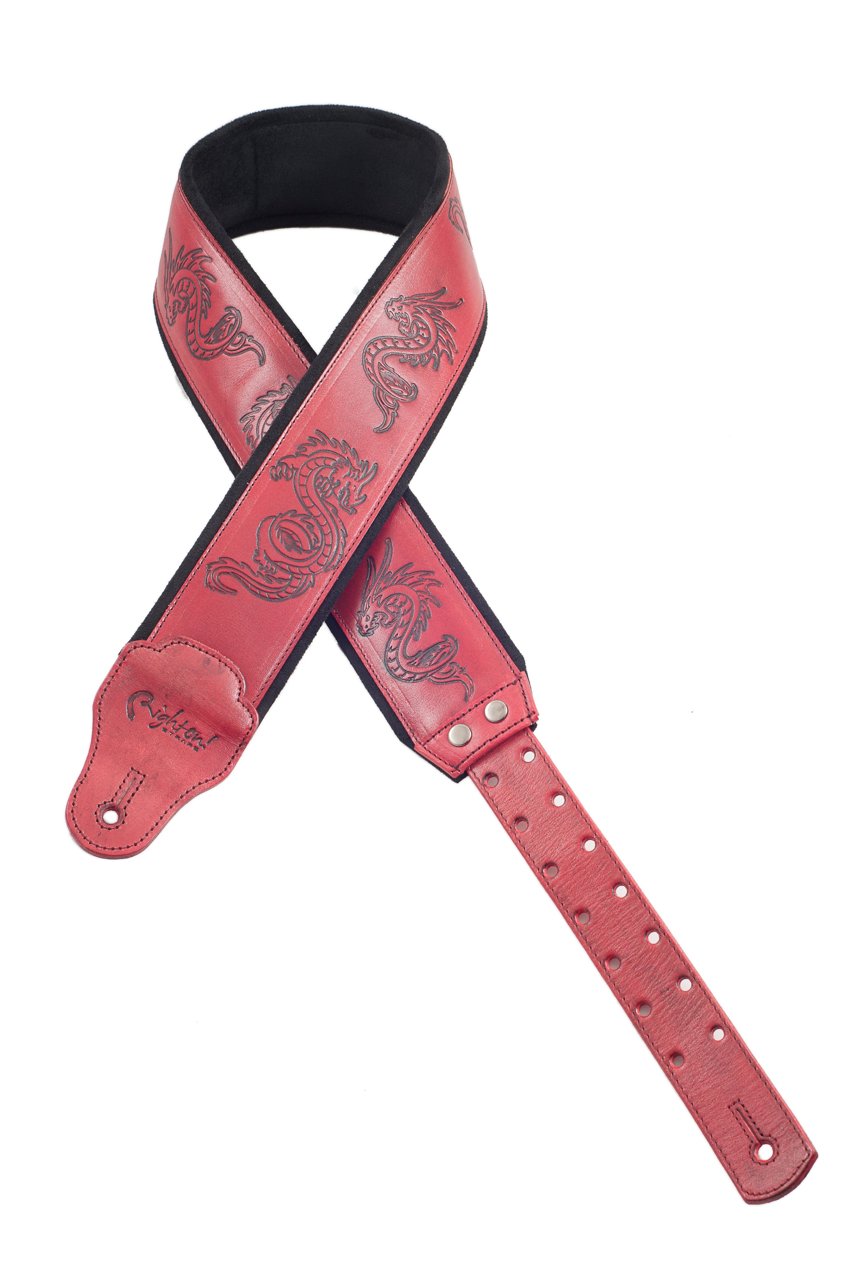 Right On Straps LEATHERCRAFT Dragons Red Guitar Strap