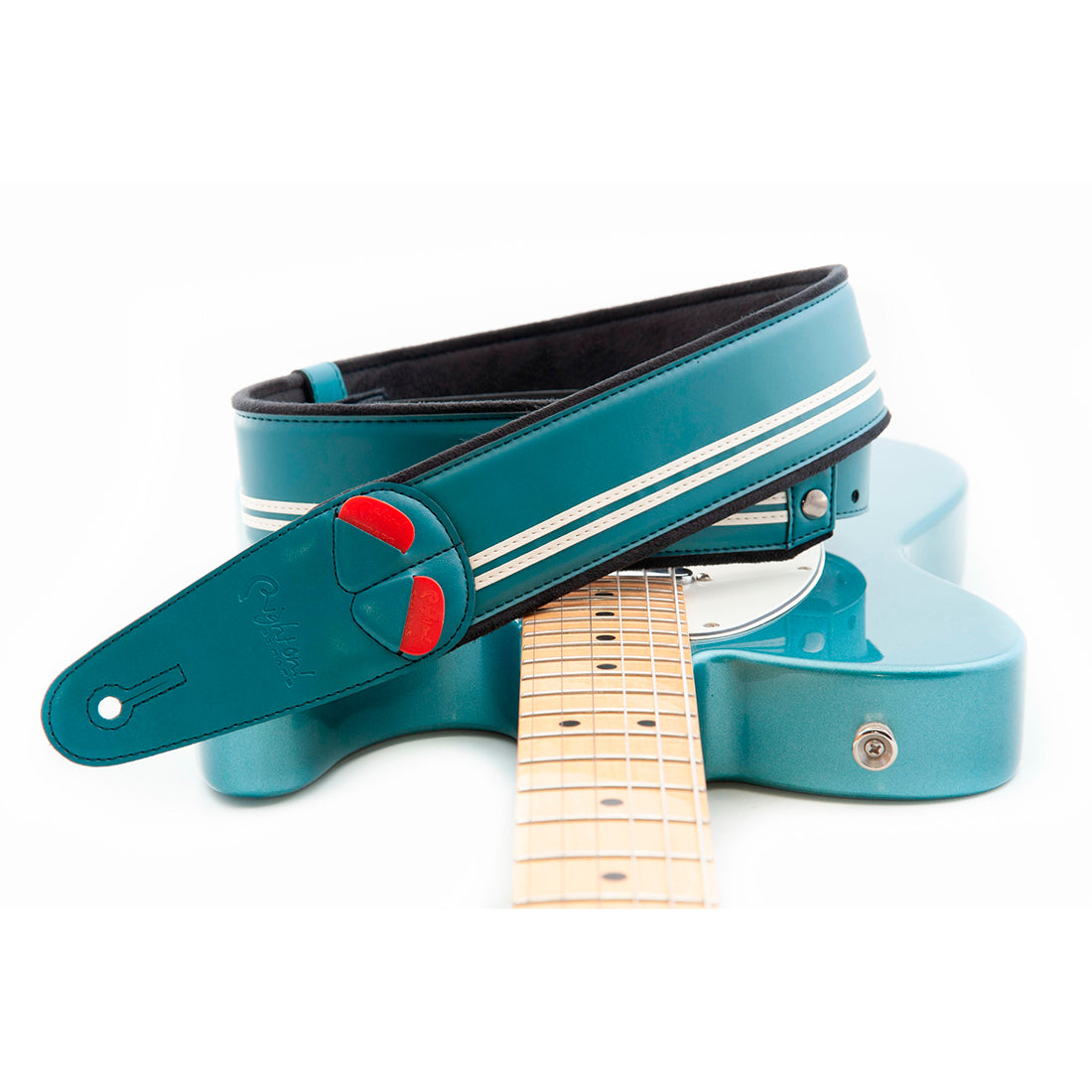 Right On! Straps MOJO Race Teal Guitar Strap