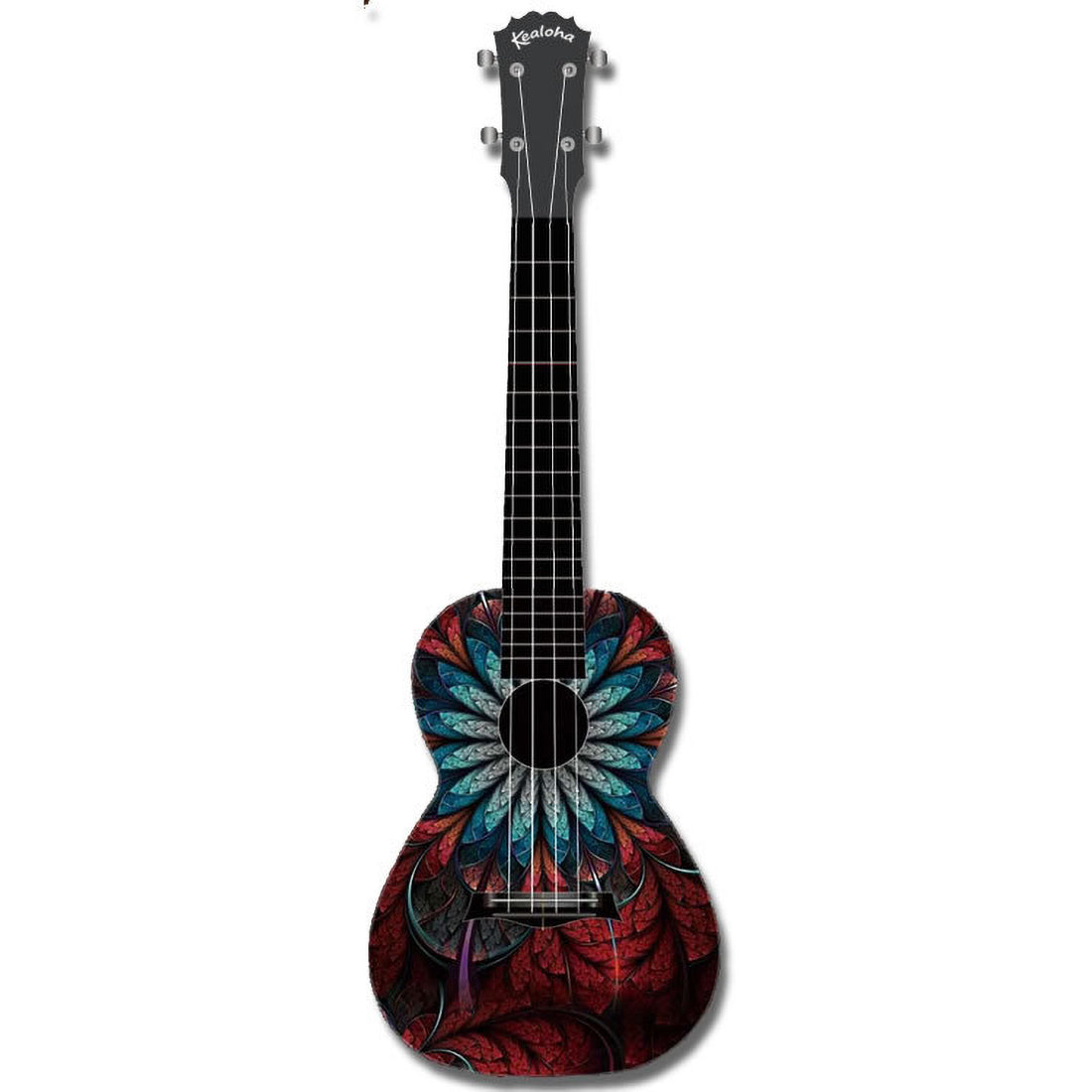 Kealoha Dragons Flower Design Concert Ukulele with Black ABS Resin Body